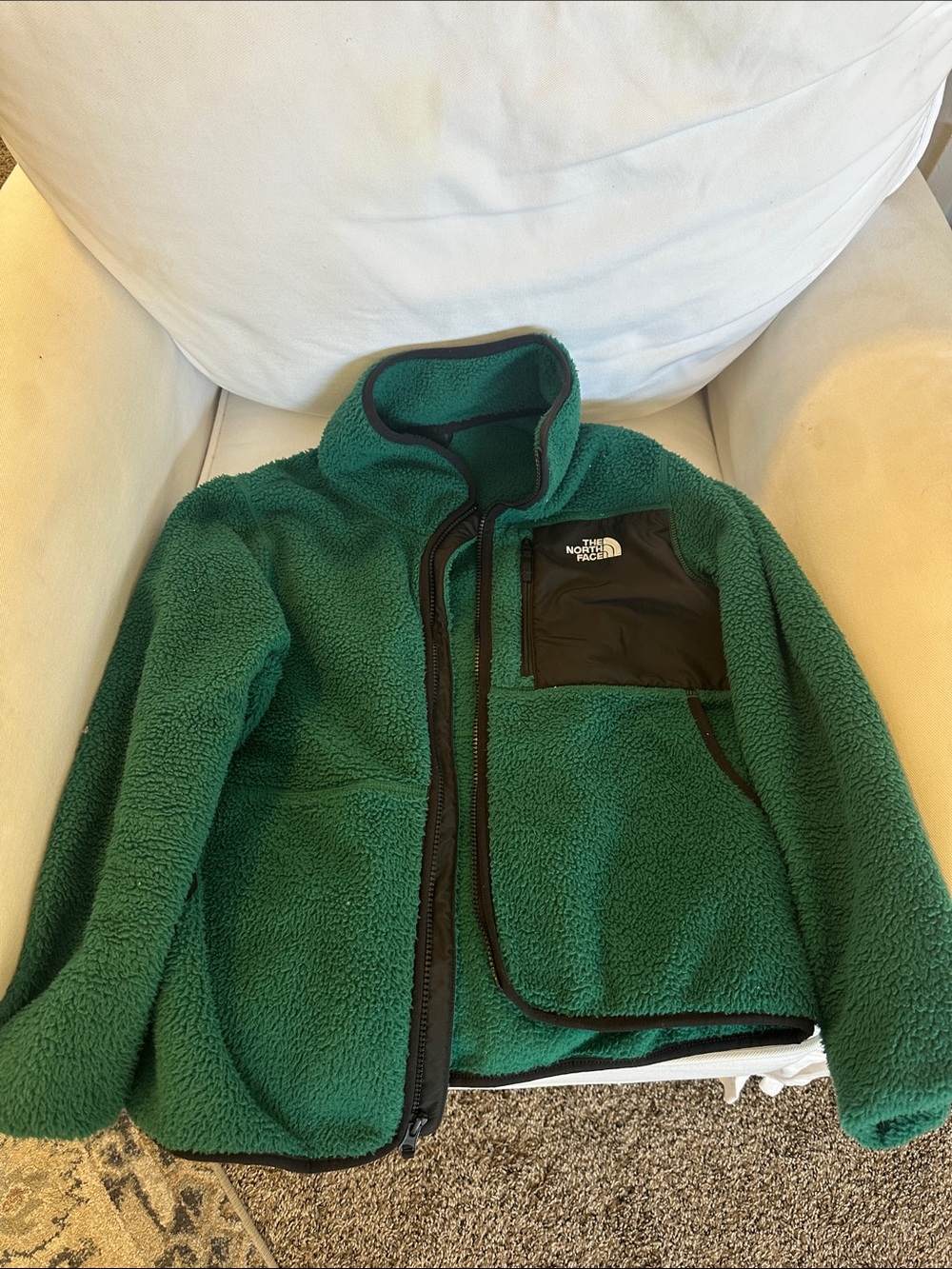 The North Face Green Sherpa Fleece Jacket with Chest Pocket